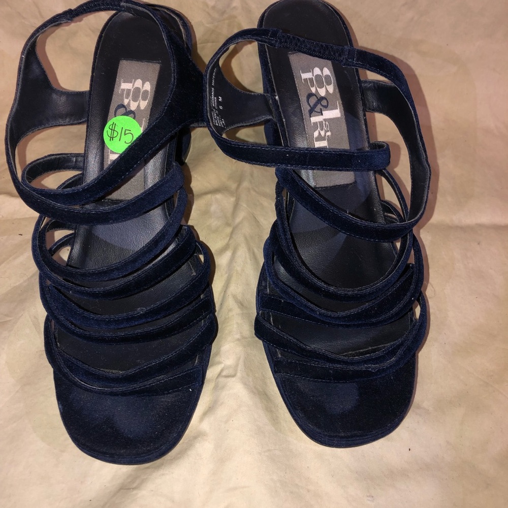 Blue velvet strap heels